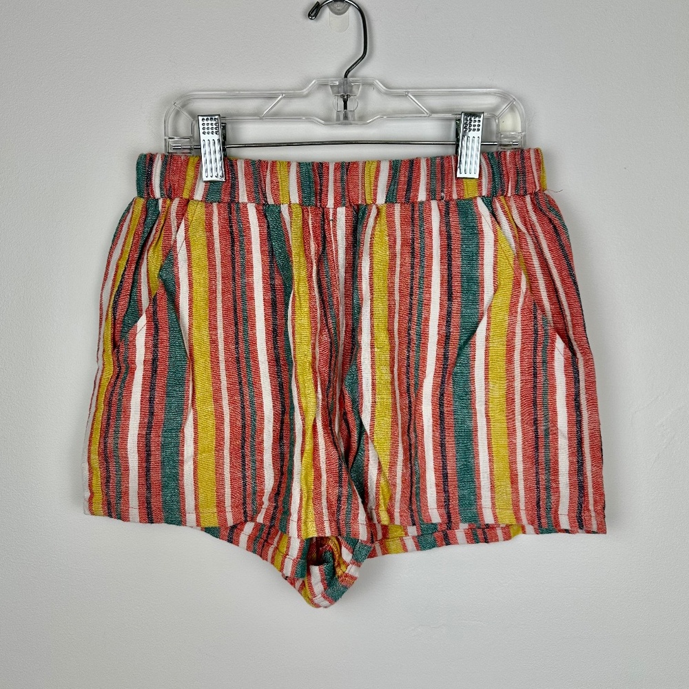 forever 21 Vertical Multicolor Striped Elastic Waist Beach Shorts Pockets sz XS